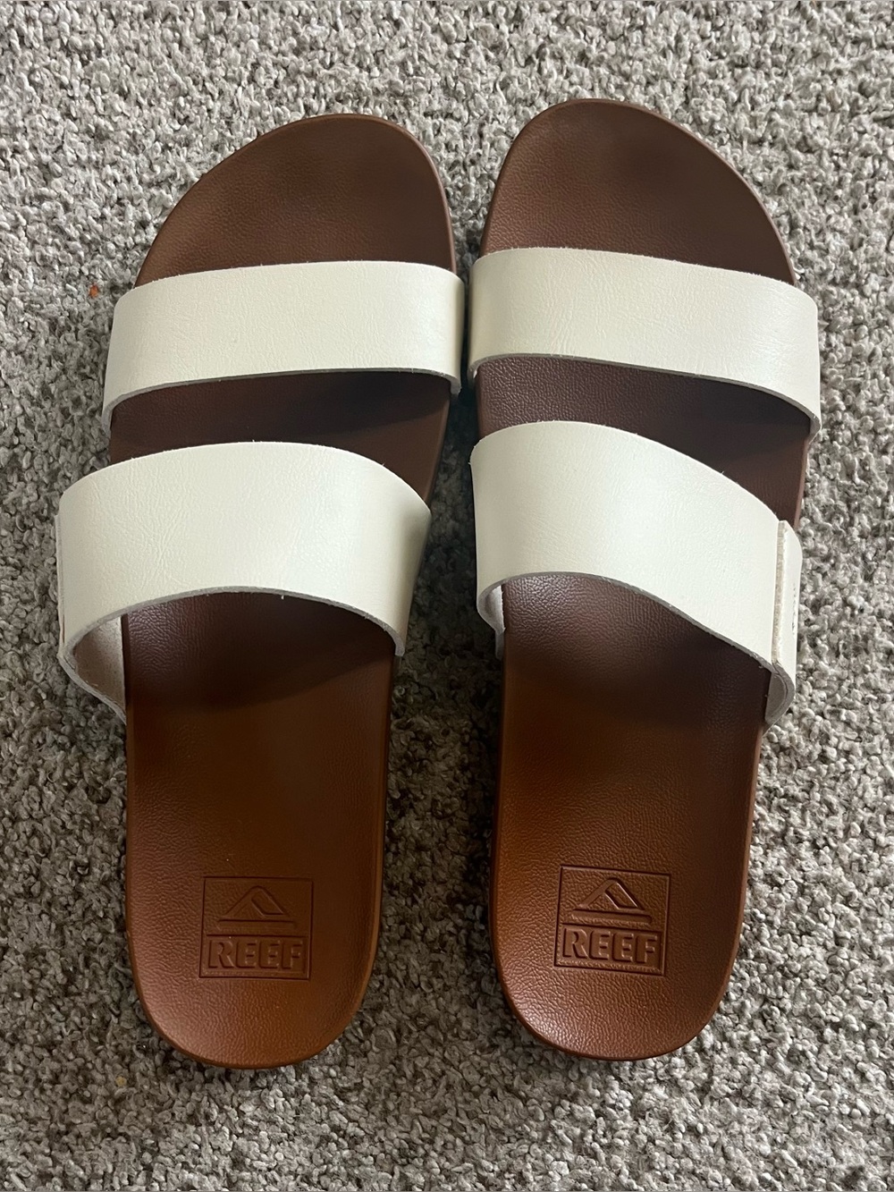 Reef Women’s Two-Strap Slide Sandals — White & Brown